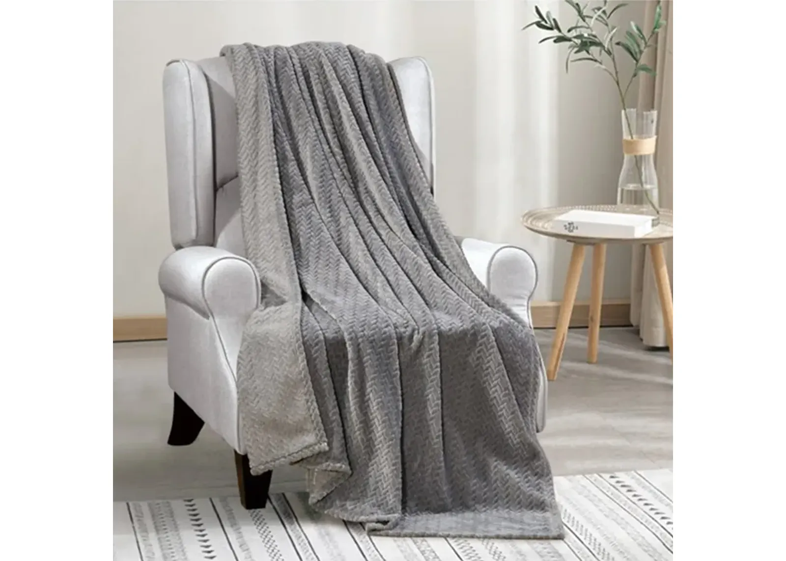 Plazatex Chevron Micro plush Decorative All Season Grey 50" X 60" Throw Blanket