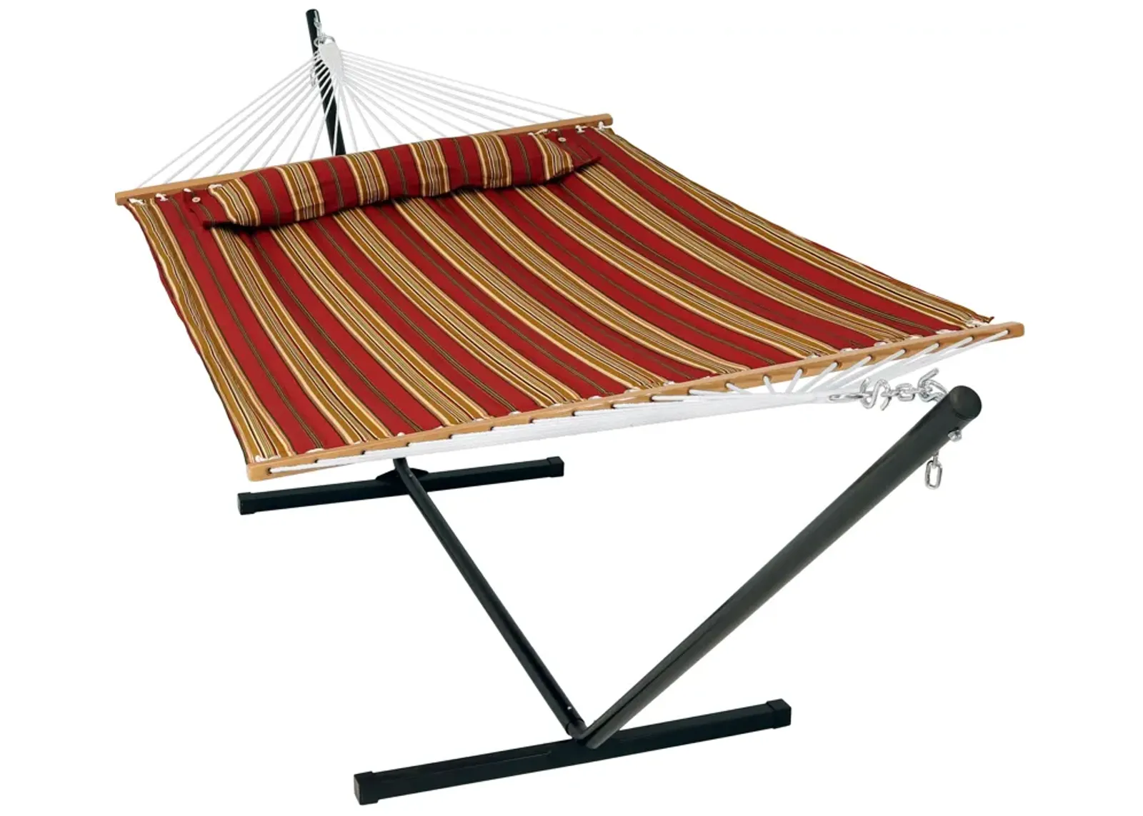 Sunnydaze 2-Person Quilted Fabric Hammock with Steel Stand and Pillow