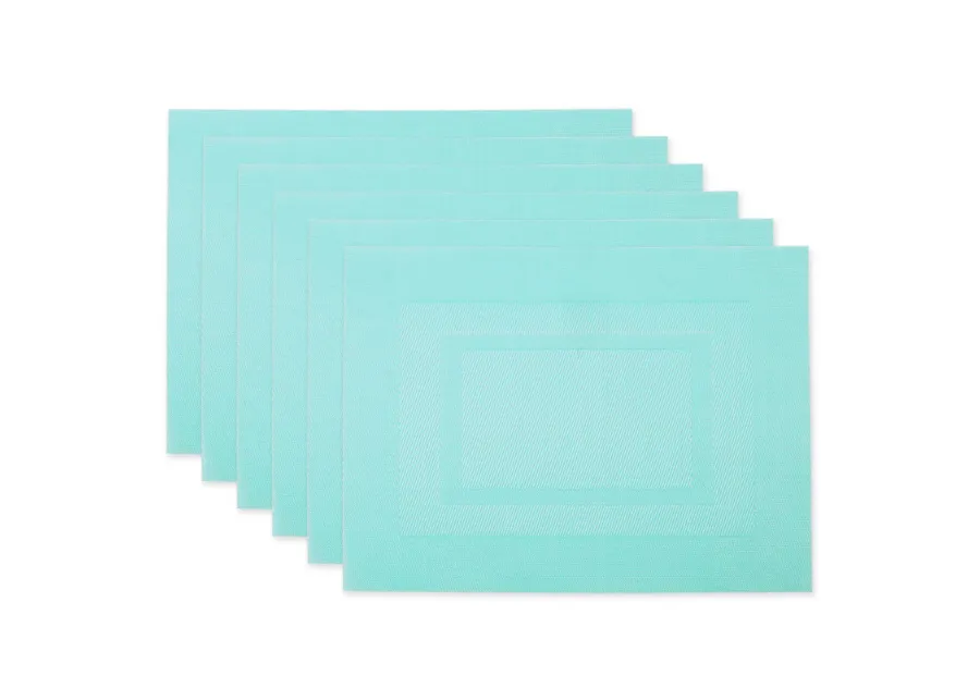 Set of 6 Aqua Blue Double Frame Rectangular Outdoor Placemats 17.25"