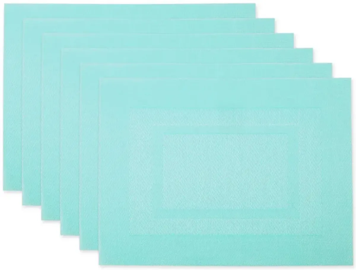 Set of 6 Aqua Blue Double Frame Rectangular Outdoor Placemats 17.25"