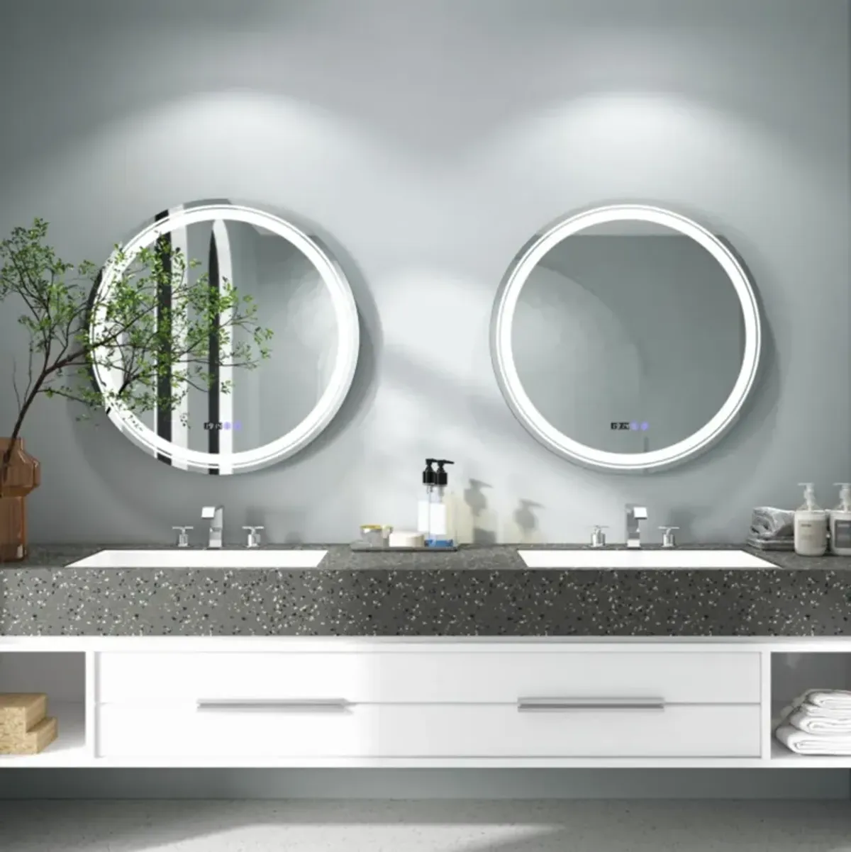 Hivvago Anti-Fog Round Led Bathroom Mirror with 3 Color LED Lights