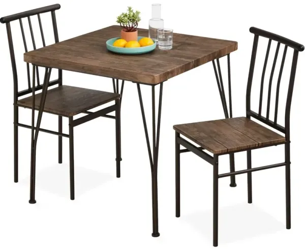 3-Piece Metal Frame Dining Set with Wood Top Table and 2 Chairs
