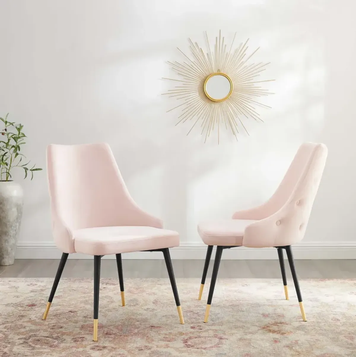 Modway Adorn Tufted Performance Velvet Accent, Dining Side Chair - Set of 2, Pink