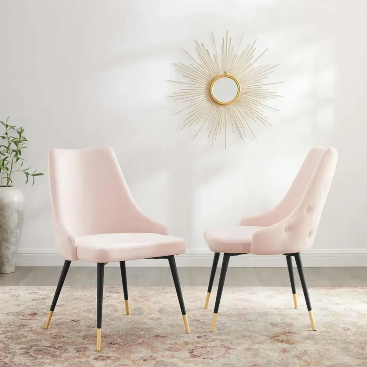 Modway Adorn Tufted Performance Velvet Accent, Dining Side Chair - Set of 2, Pink