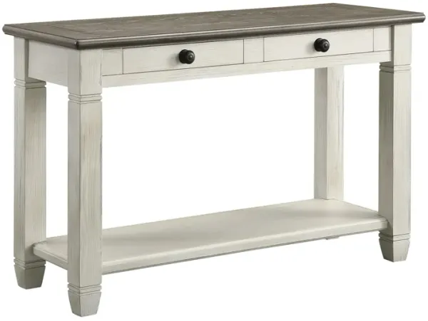 Rome 48 Inch Sofa Table, Rectangular, 2 Drawers, White, Brown, Solid Wood - Benzara