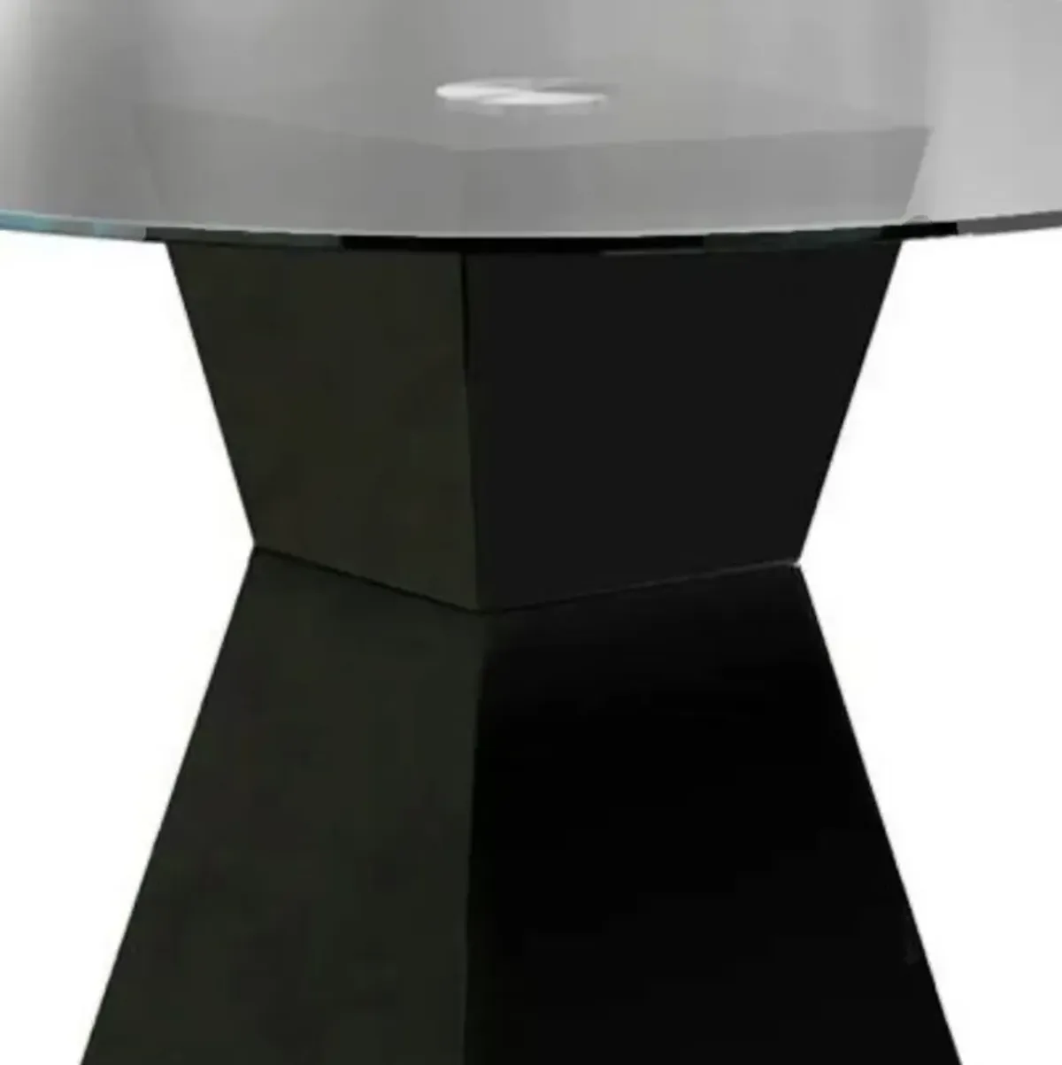 Contemporary Round Glass Dining Table with Square Pedestal Base, Black - Benzara