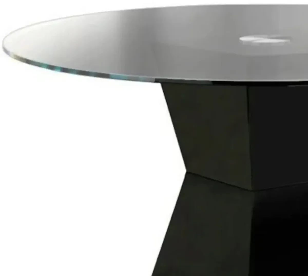 Contemporary Round Glass Dining Table with Square Pedestal Base, Black - Benzara