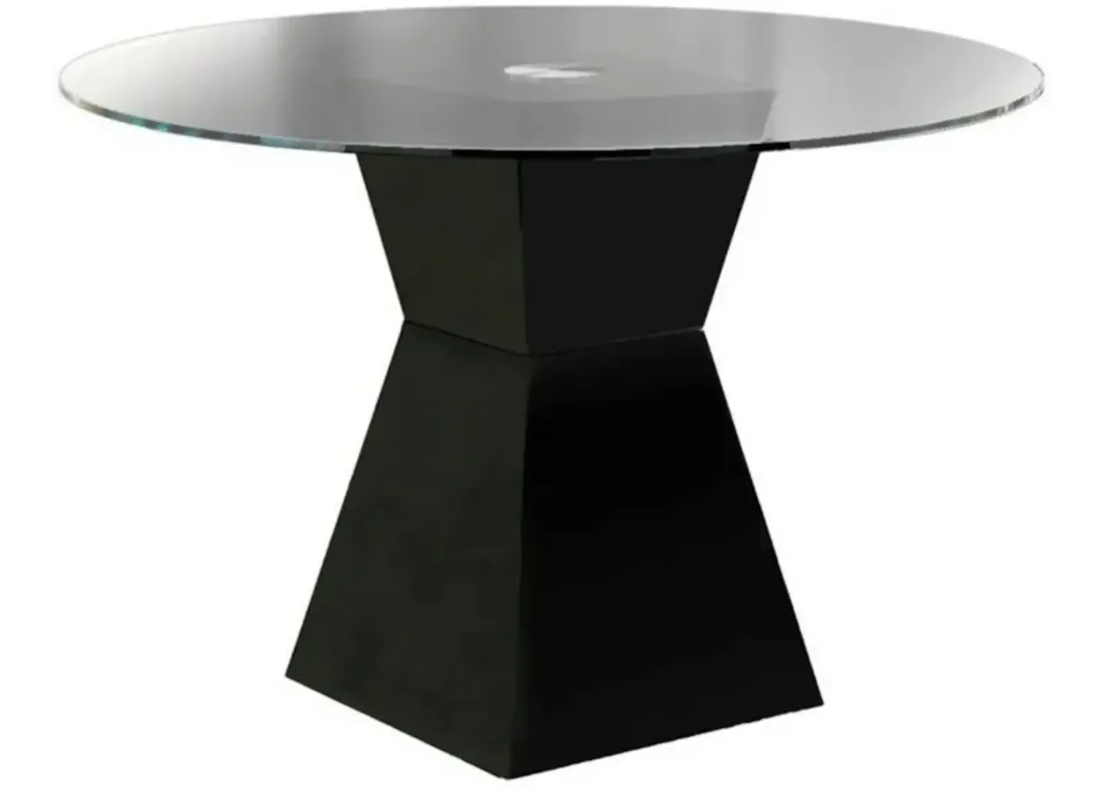 Contemporary Round Glass Dining Table with Square Pedestal Base, Black - Benzara