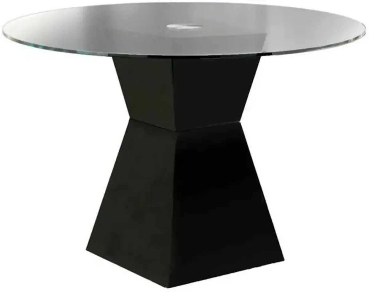 Contemporary Round Glass Dining Table with Square Pedestal Base, Black - Benzara