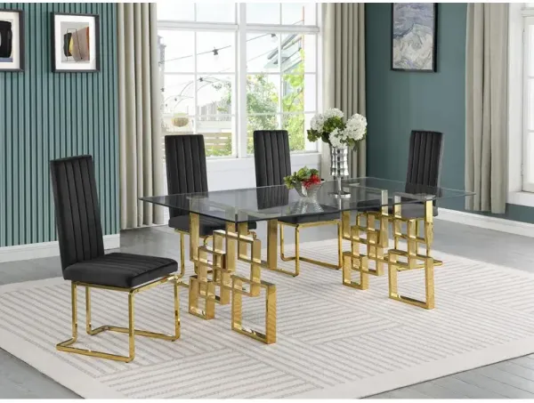 5-piece glam dining set with 4 Black chairs and one 79" glass  table