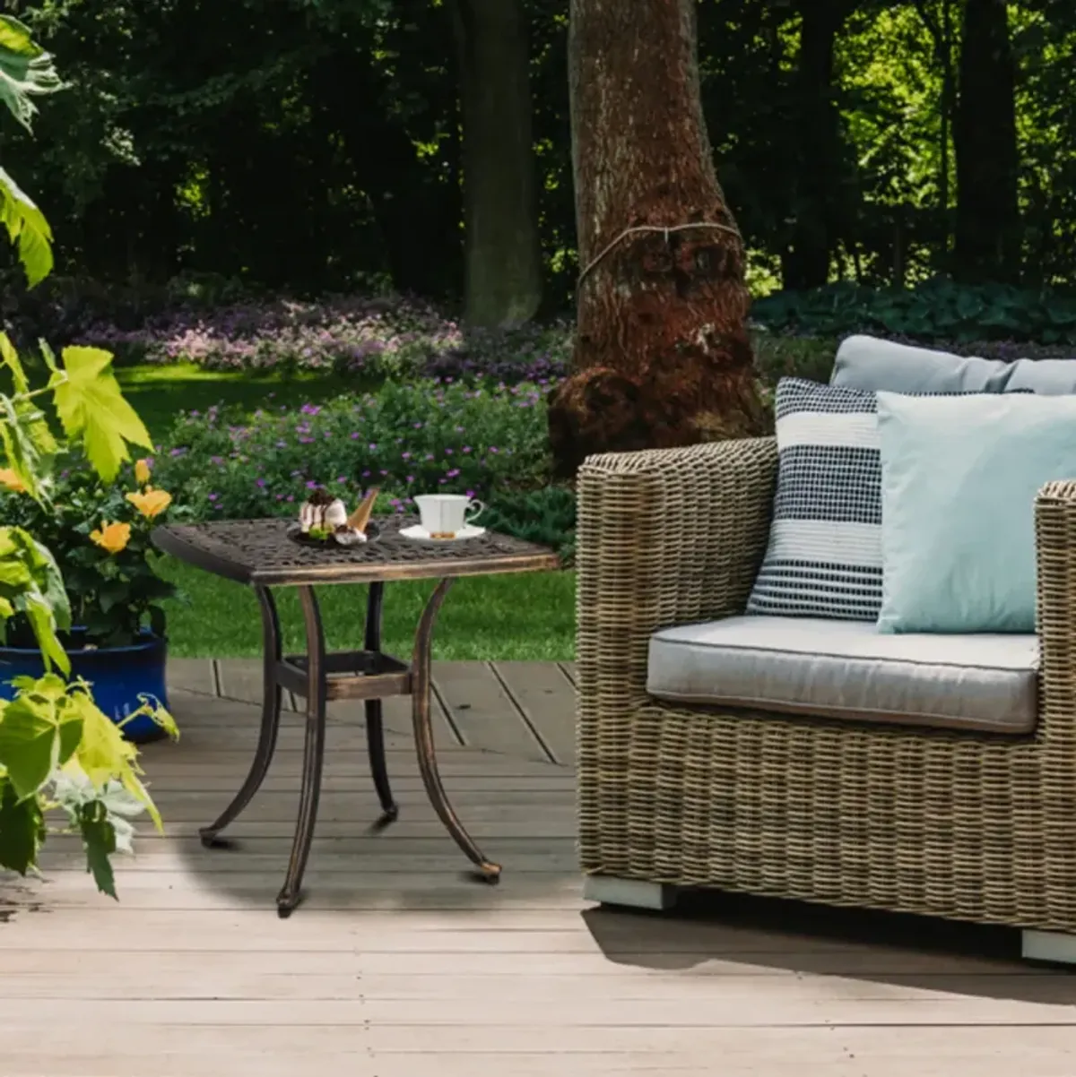 Weather-Resistant Square Cast Aluminum Table for Garden or Yard