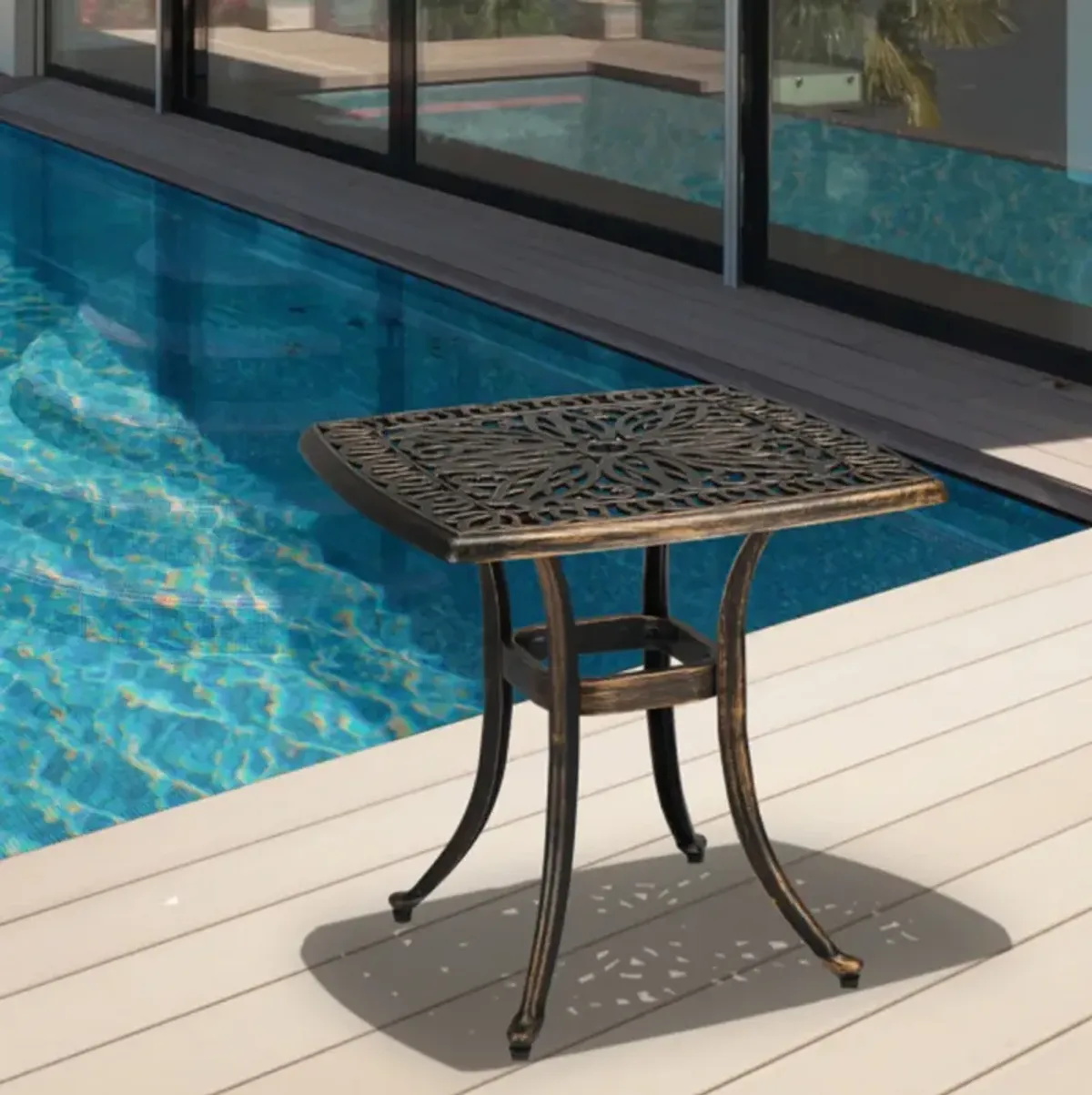 Weather-Resistant Square Cast Aluminum Table for Garden or Yard