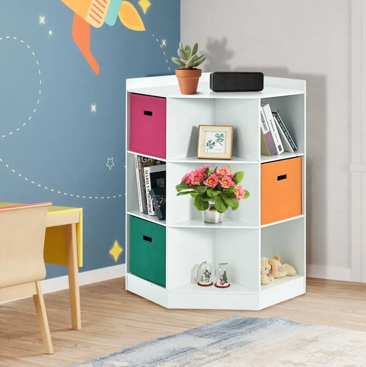 3-Tier Kids Storage Shelf Corner Cabinet with 3 Baskets