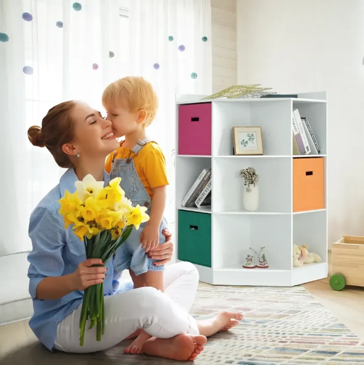 3-Tier Kids Storage Shelf Corner Cabinet with 3 Baskets