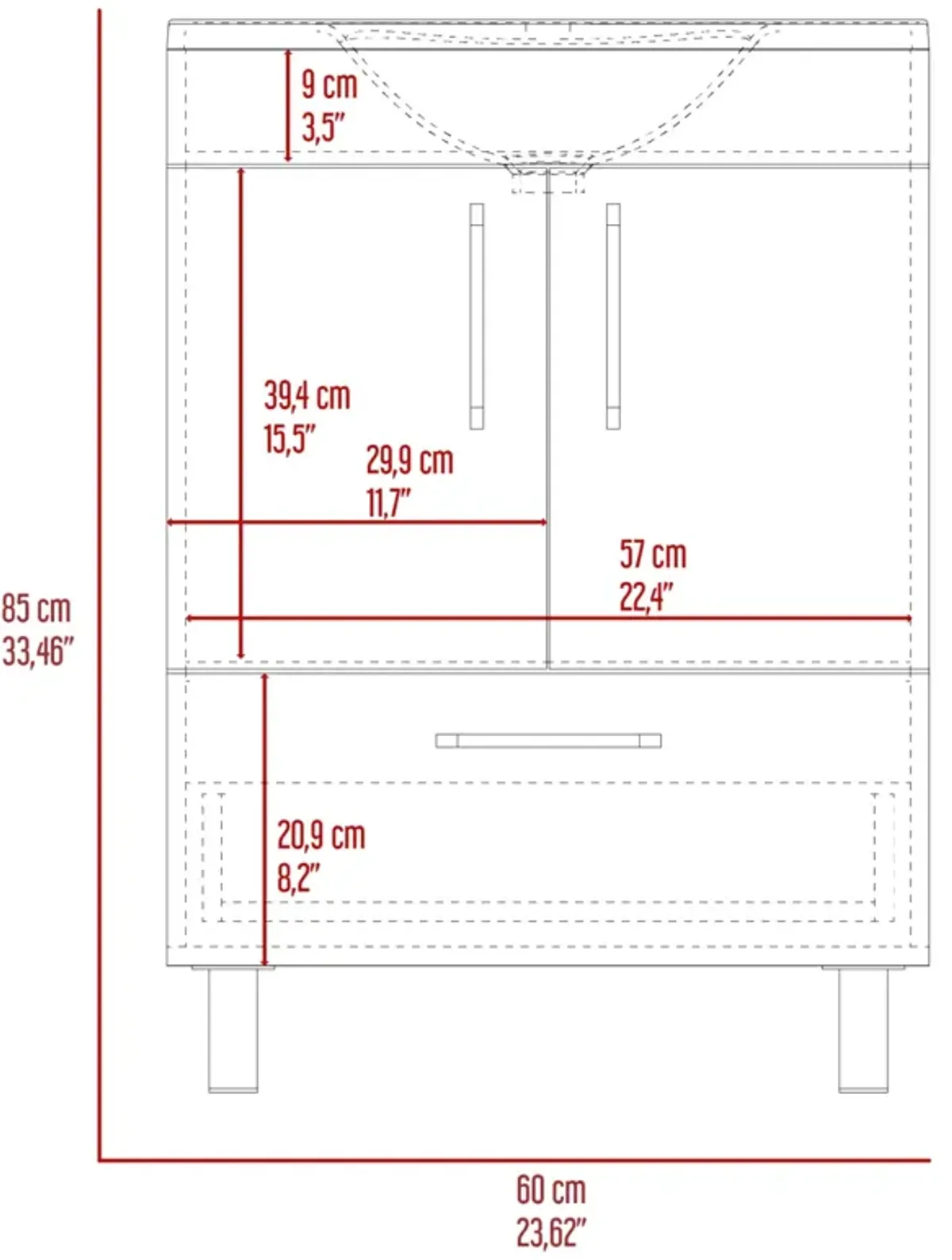 Clifton 2-Door Rectangle Single Bathroom Vanity White