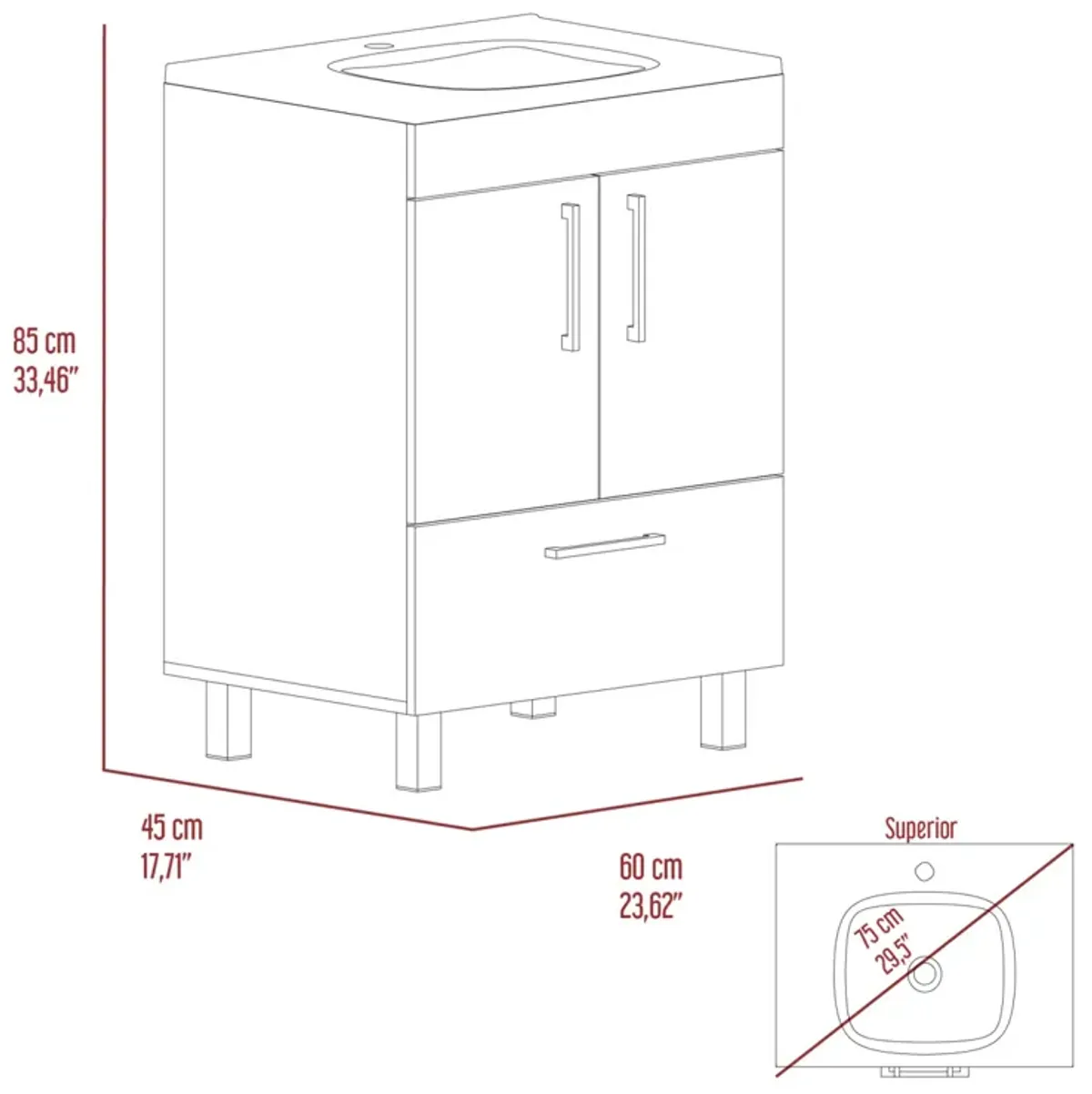 Clifton 2-Door Rectangle Single Bathroom Vanity White