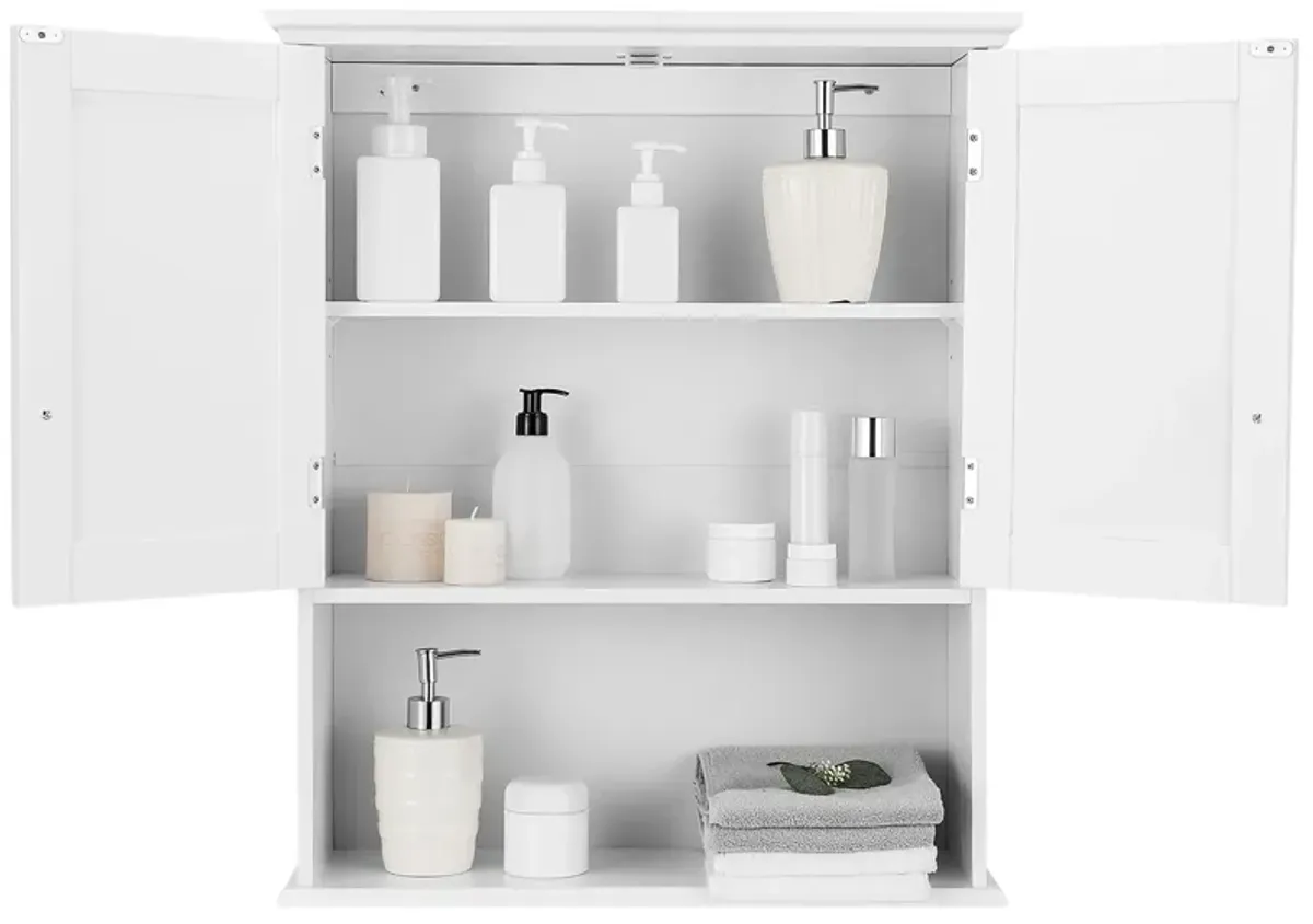 2-Door Wall Mount Bathroom Storage Cabinet with Open Shelf