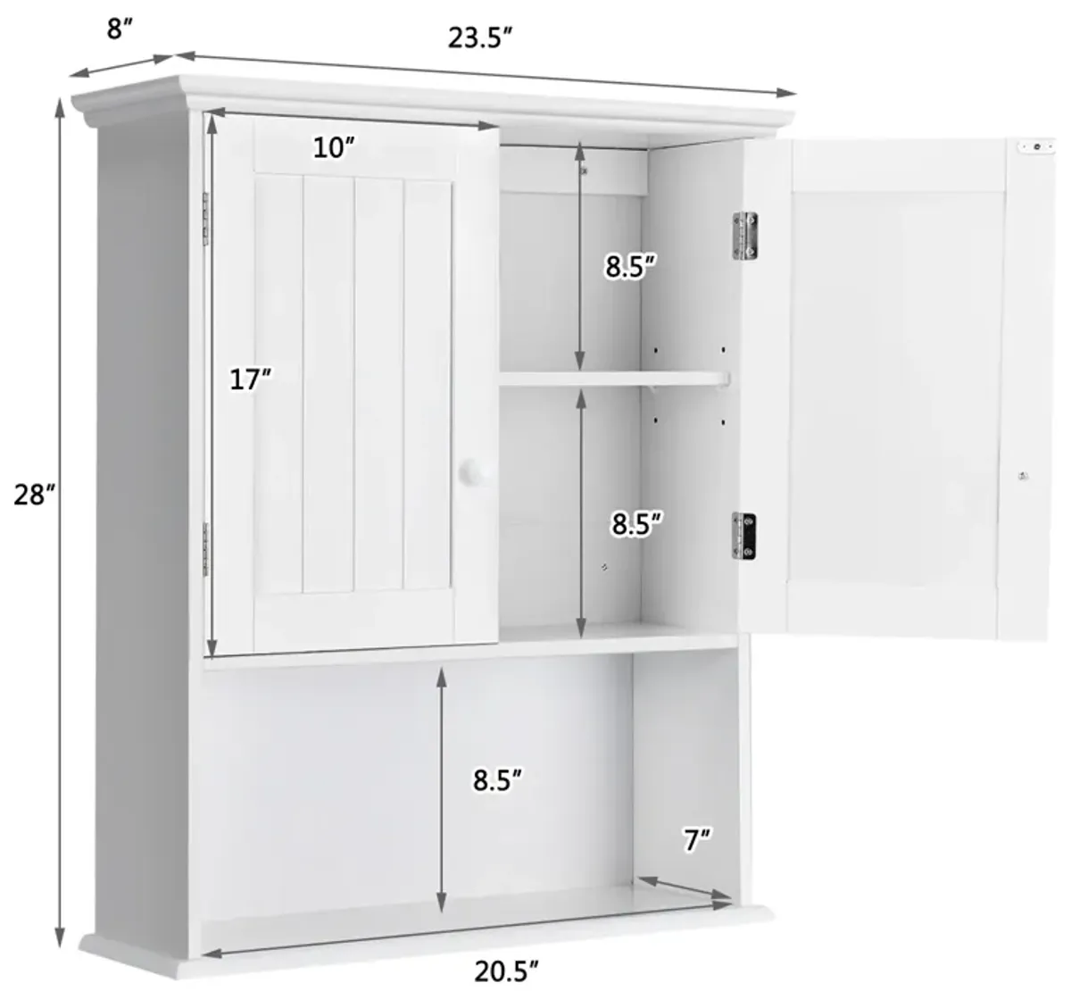 2-Door Wall Mount Bathroom Storage Cabinet with Open Shelf