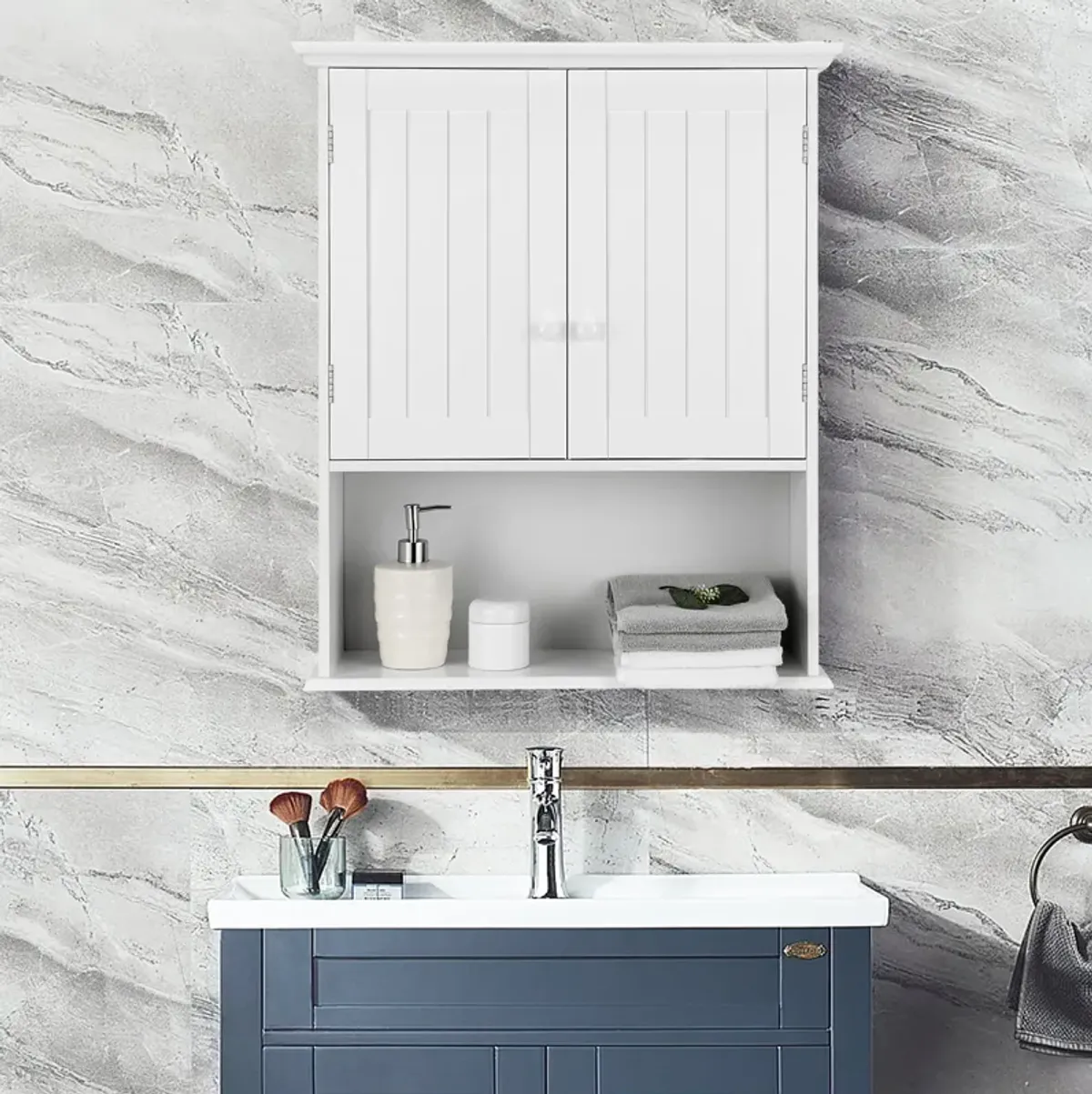 2-Door Wall Mount Bathroom Storage Cabinet with Open Shelf