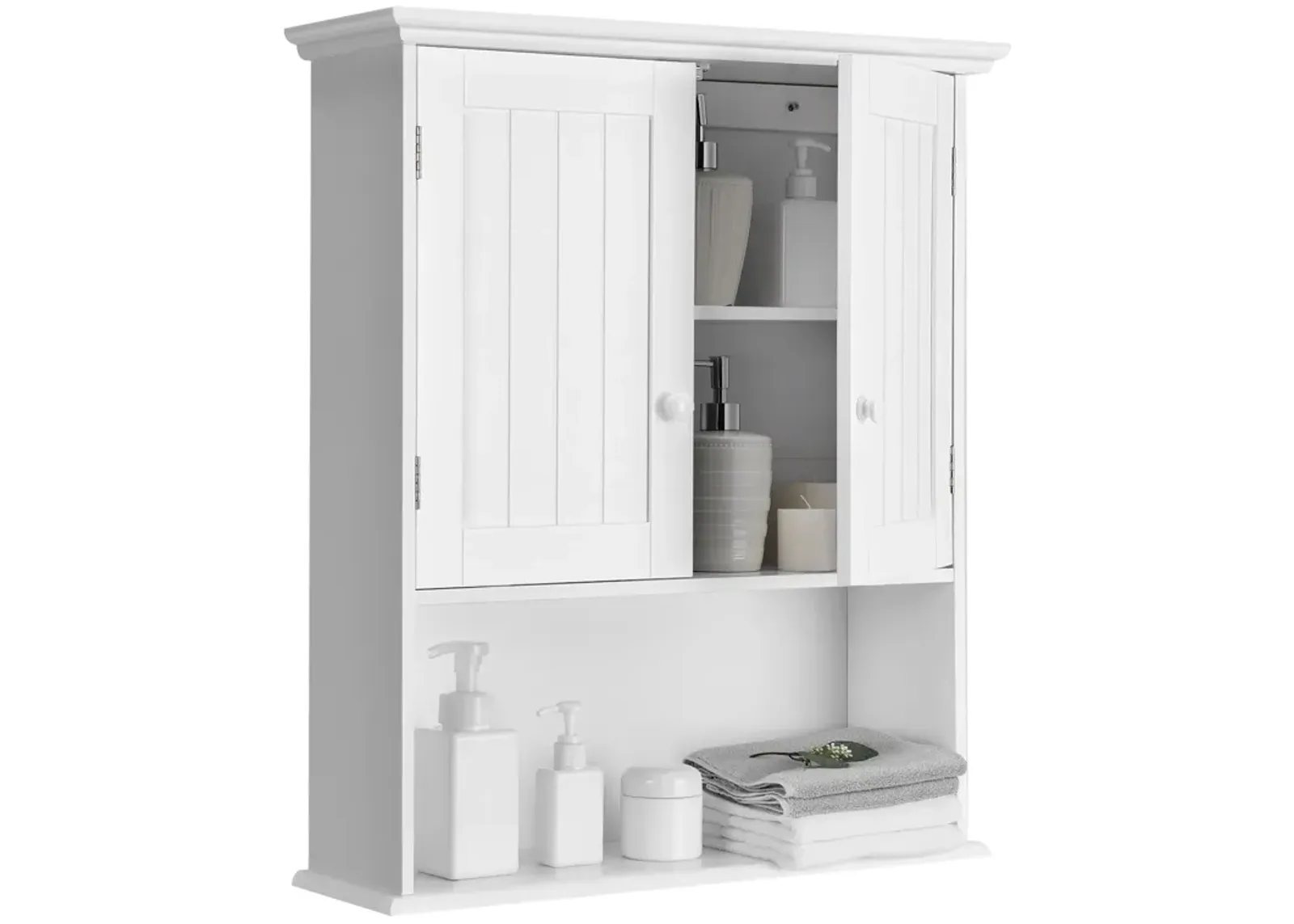 2-Door Wall Mount Bathroom Storage Cabinet with Open Shelf