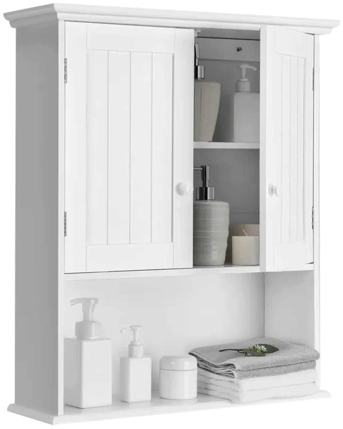 2-Door Wall Mount Bathroom Storage Cabinet with Open Shelf