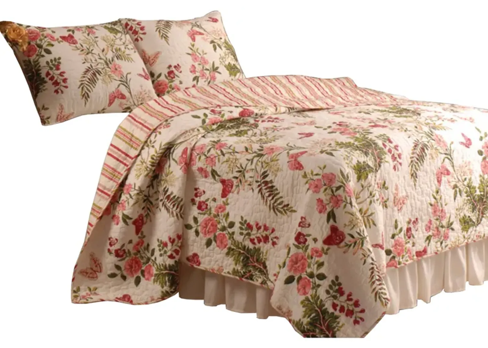 Atlanta Fabric 3 Piece King Size Quilt Set with Butterfly Prints,Multicolor - Benzara