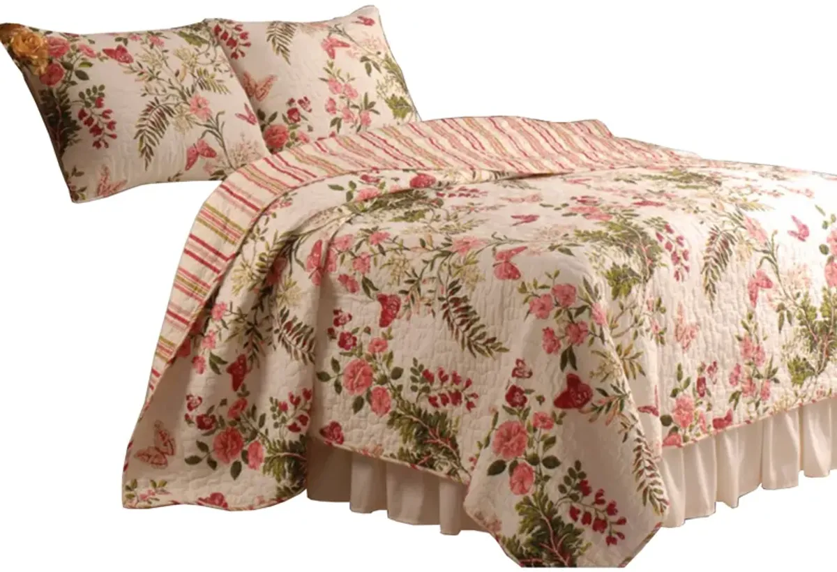 Atlanta Fabric 3 Piece King Size Quilt Set with Butterfly Prints,Multicolor - Benzara