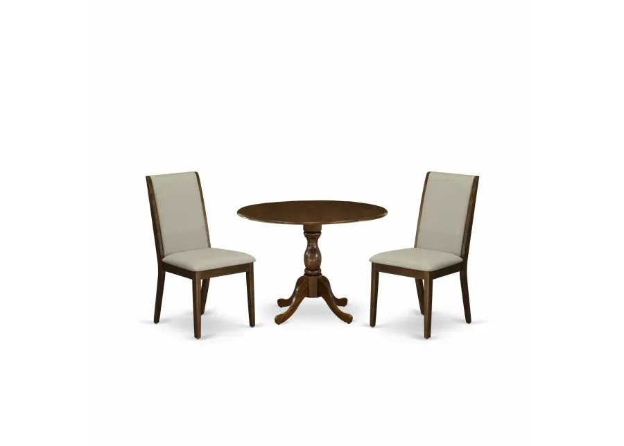 East West Furniture East West Furniture DMLA3-AWA-05 3 Piece Modern Dining Table Set Contains 1 Drop Leaves Dining Room Table and 2 Grey Linen Fabric Upholstered Chair with High Back - Acacia Walnut Finish