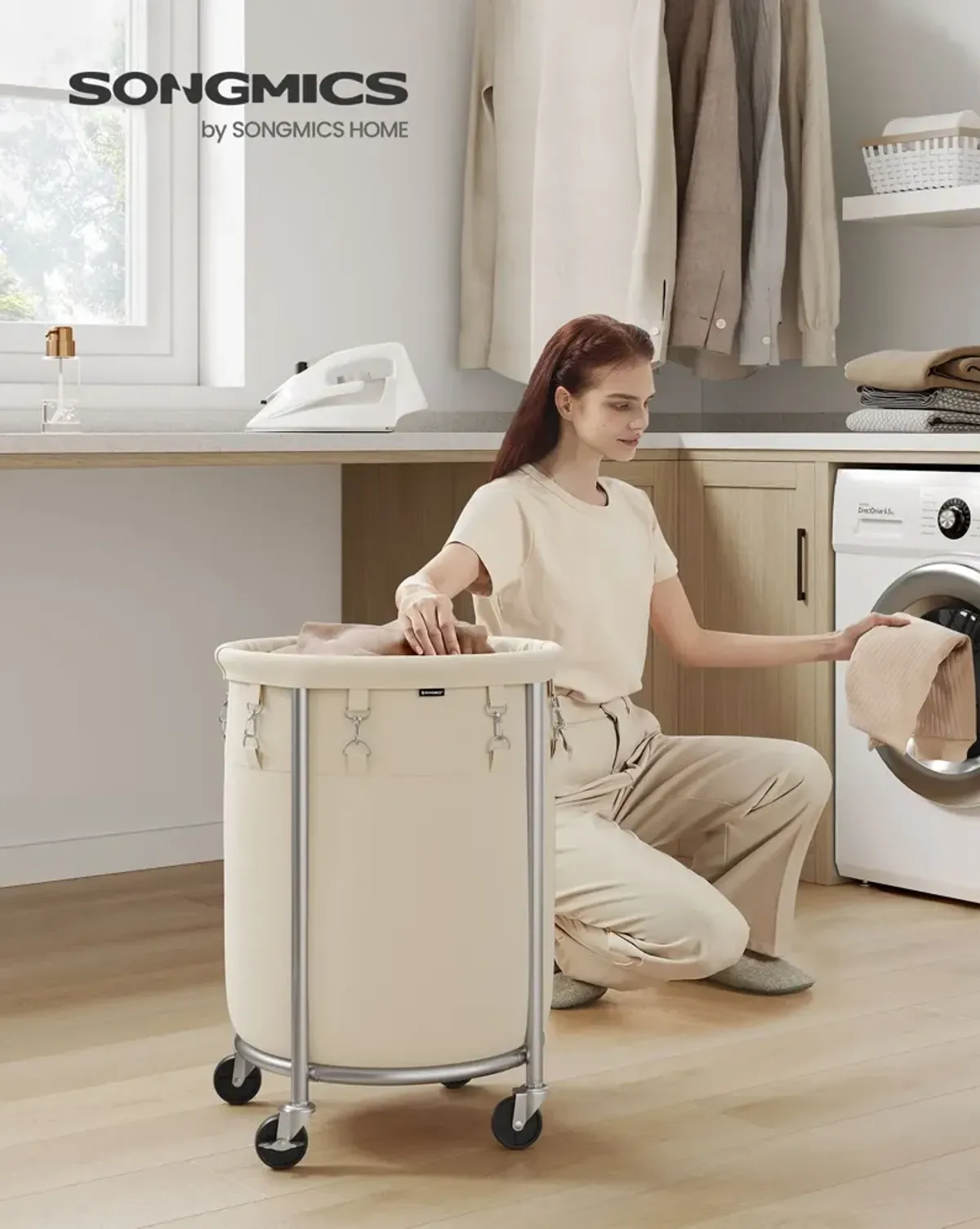 Laundry Basket with Wheels and Removable Bag, Steel Frame, 4 Casters and 2 Brakes