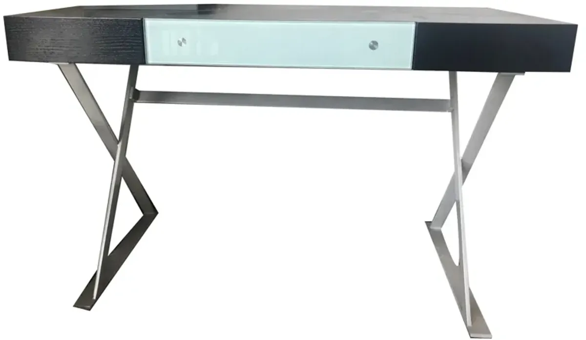 Hei 48 Inch Office Computer Desk, Drawer, Chrome Metal X Base, Brown Wood - Benzara