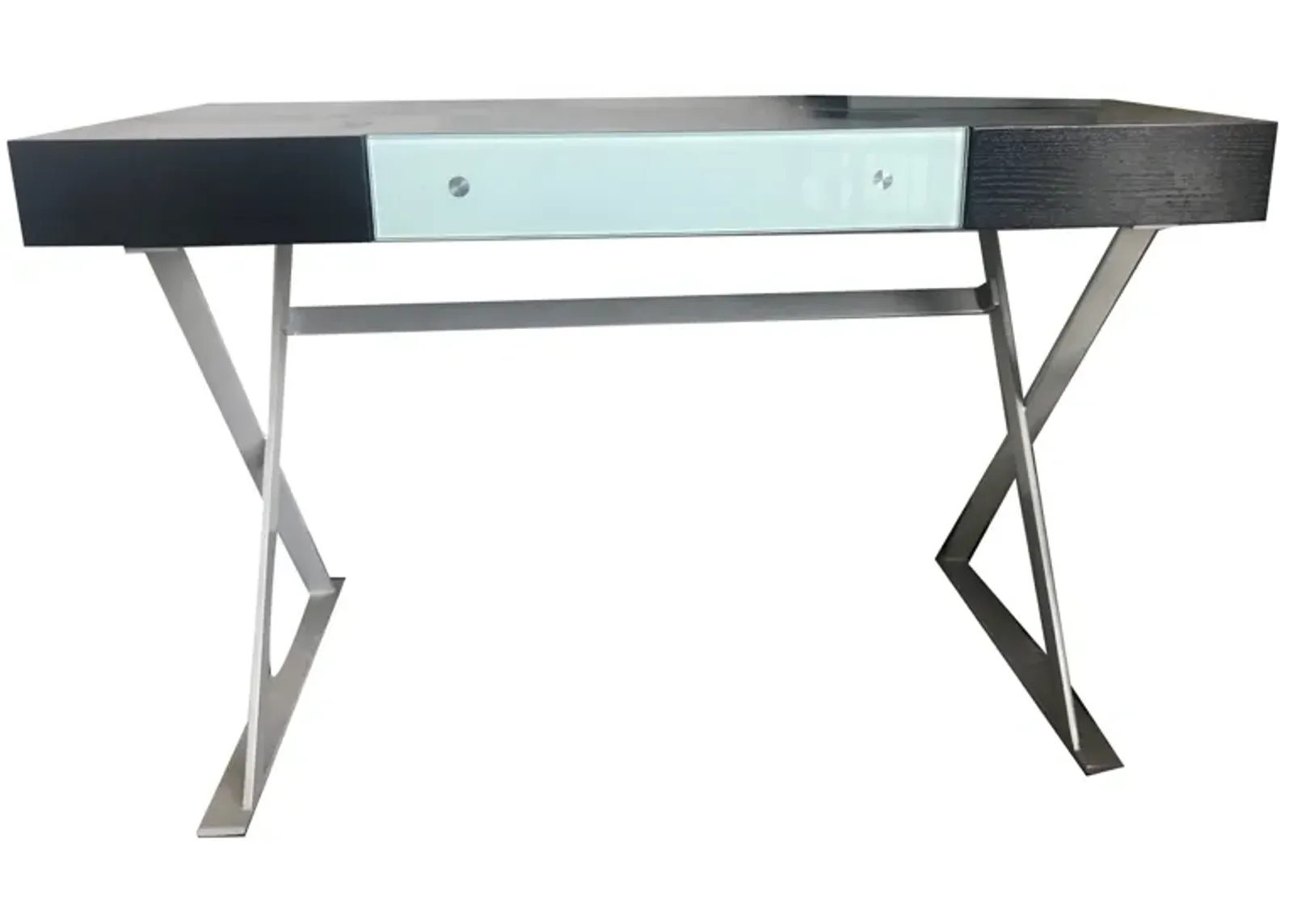 Hei 48 Inch Office Computer Desk, Drawer, Chrome Metal X Base, Brown Wood - Benzara