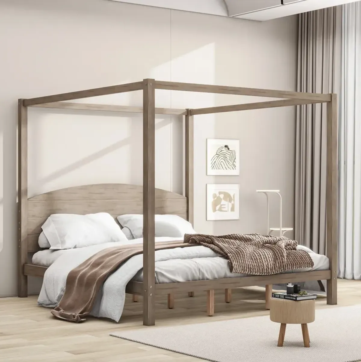 Merax Canopy Platform Bed with Headboard