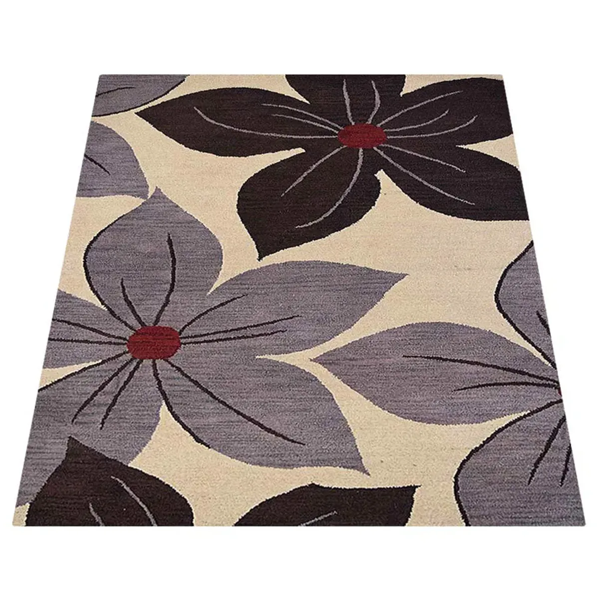 RUGSOTIC CARPETS HAND TUFTED WOOL ECO-FRIENDLY AREA RUGS  - 8'x10', Rectangle Shape, Cream, Floral Modern Design, High Pile Thick Handmade Anti Skid Area Rugs for Living Room, Bed Room (K00926)