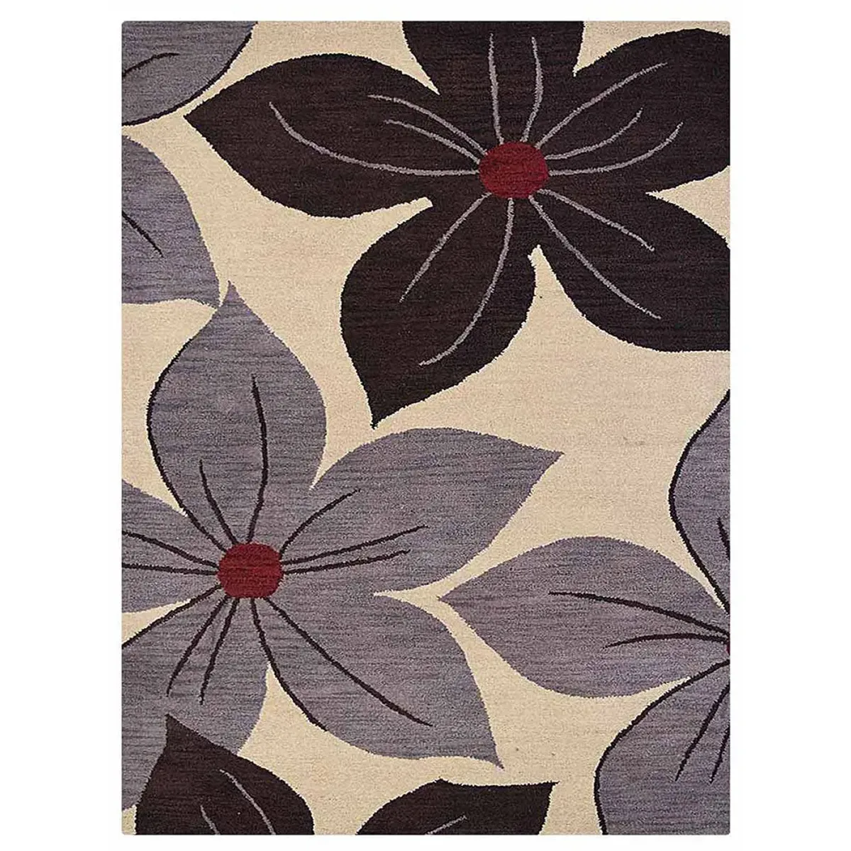RUGSOTIC CARPETS HAND TUFTED WOOL ECO-FRIENDLY AREA RUGS  - 8'x10', Rectangle Shape, Cream, Floral Modern Design, High Pile Thick Handmade Anti Skid Area Rugs for Living Room, Bed Room (K00926)