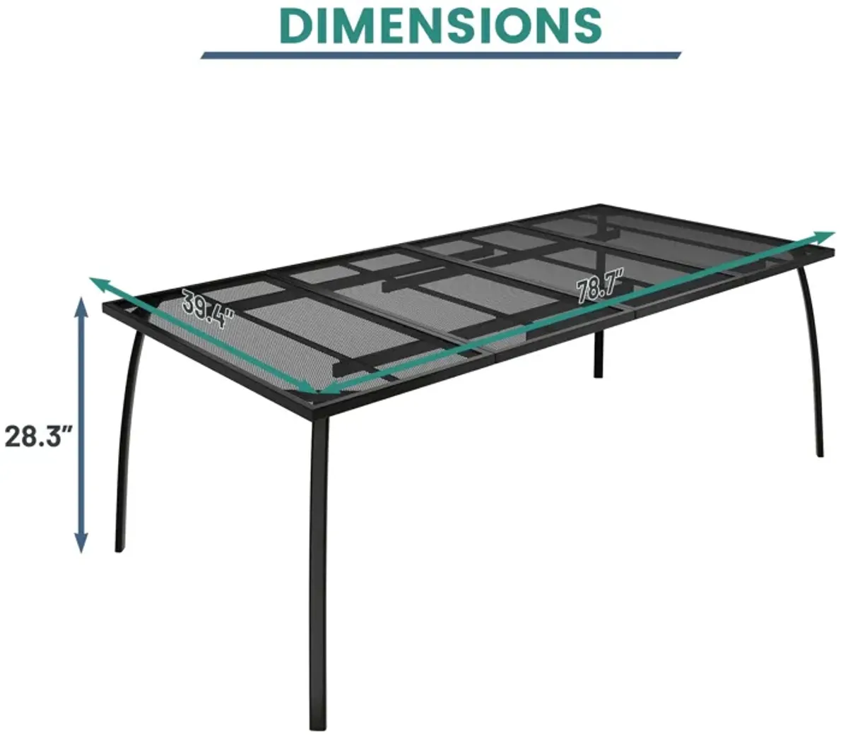 MONDAWE Steel Mesh Table Rectangle Extra Large Dining Table With Powder Coating