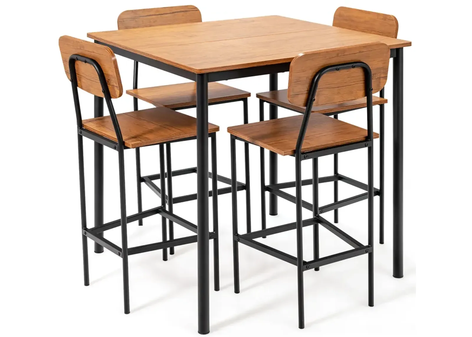 5 Pieces Industrial Dining Table Set with Counter Height Table and 4 Bar Stools