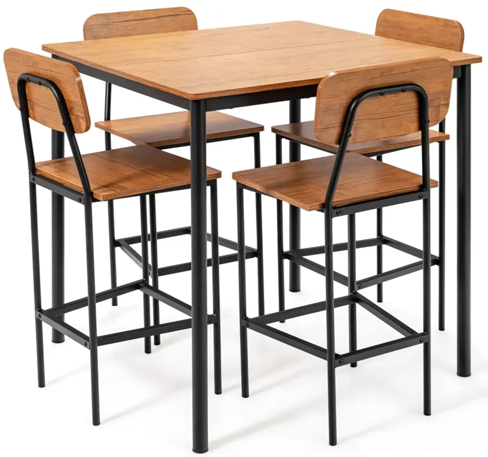 5 Pieces Industrial Dining Table Set with Counter Height Table and 4 Bar Stools