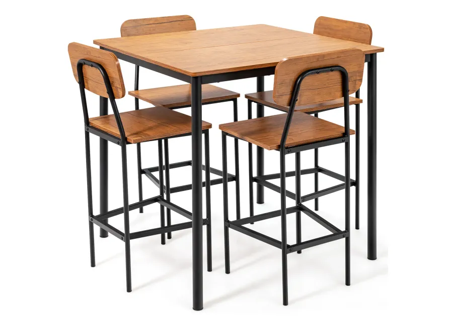 5-Piece Industrial Dining Table Set with Counter Height Table and 4 Bar Stools