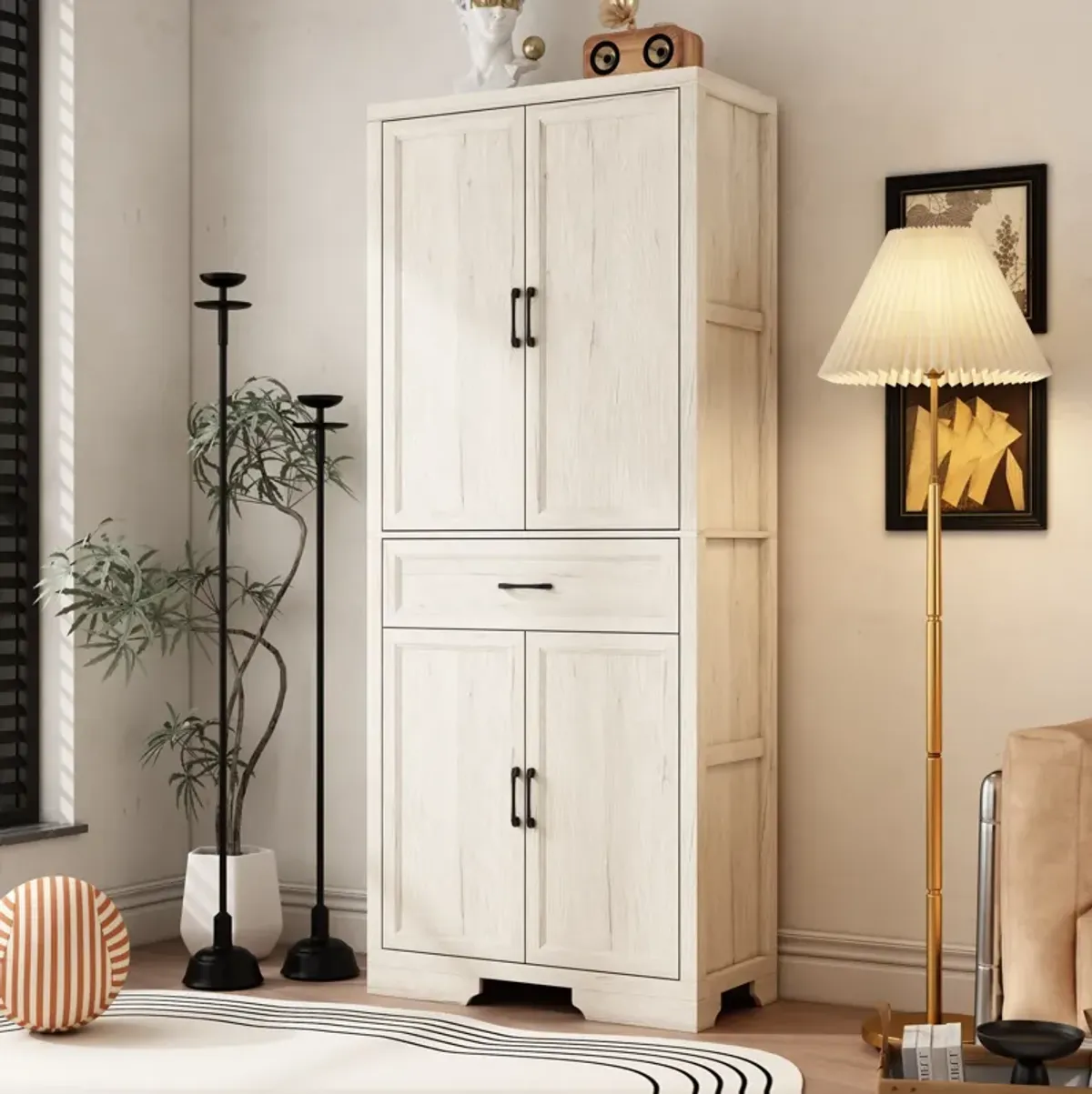 FUFU&GAGA Modern Light Wood Bookcase – 4 Doors & 1 Drawer, Sturdy P2-Grade MDF Storage Cabinet (31.5" W x 15.7" D x 78.7" H), Light Wood