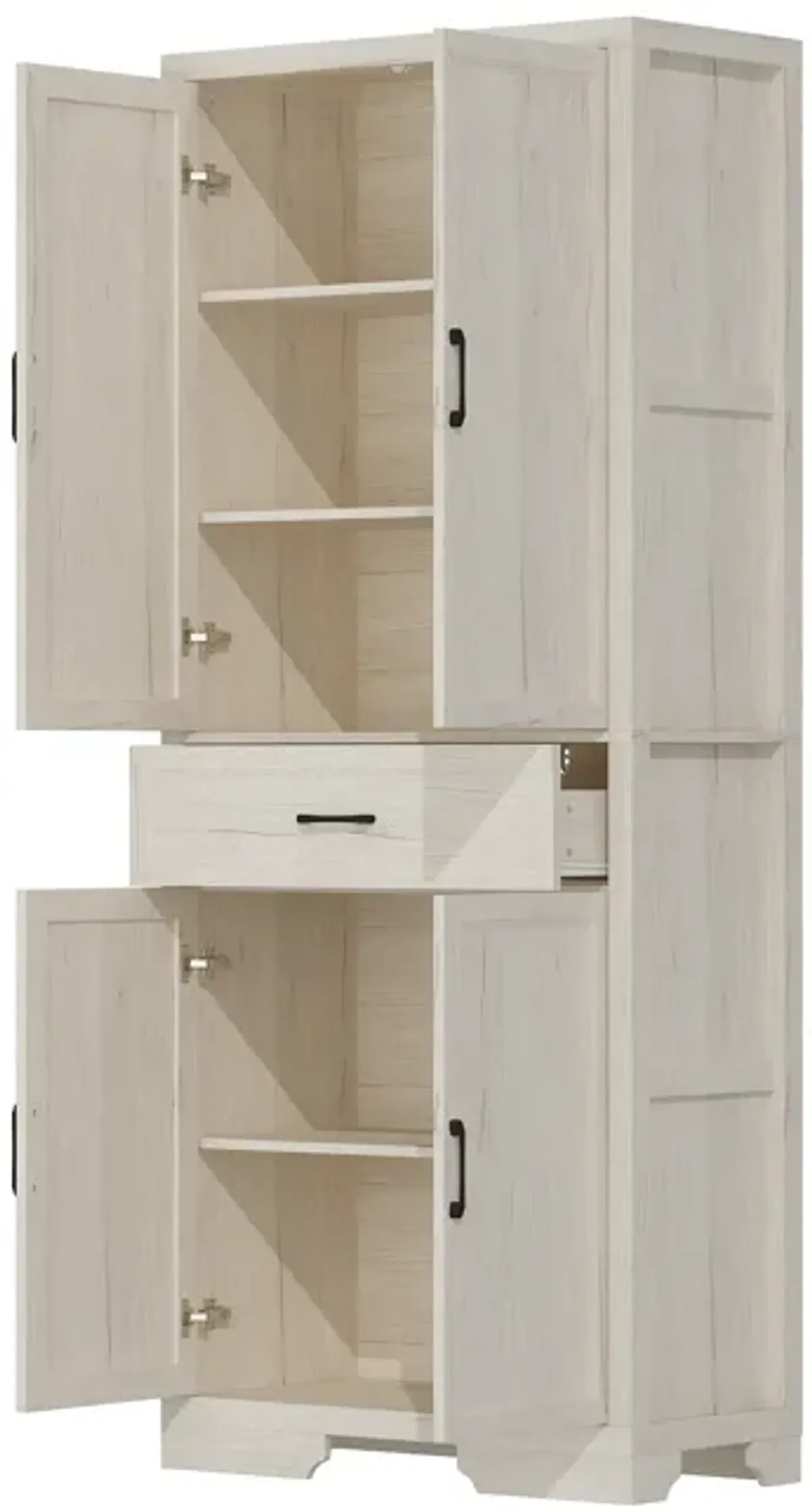 FUFU&GAGA Modern Light Wood Bookcase – 4 Doors & 1 Drawer, Sturdy P2-Grade MDF Storage Cabinet (31.5" W x 15.7" D x 78.7" H), Light Wood