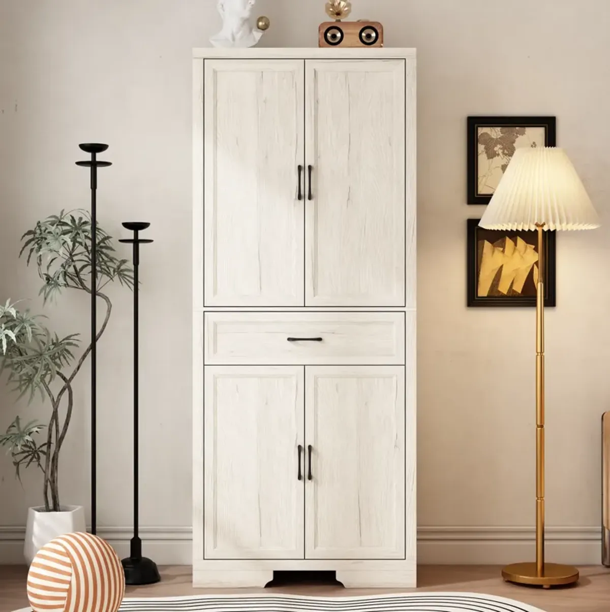 FUFU&GAGA Modern Light Wood Bookcase – 4 Doors & 1 Drawer, Sturdy P2-Grade MDF Storage Cabinet (31.5" W x 15.7" D x 78.7" H), Light Wood