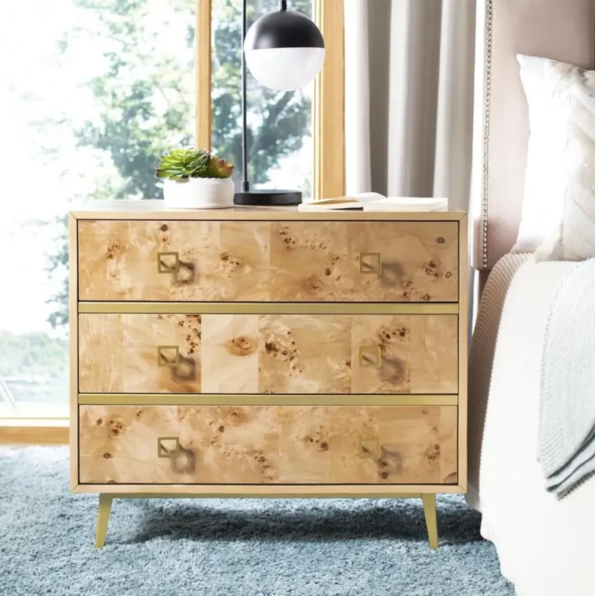 Safavieh Katia 3 Drawer Chest, Natural/Gold