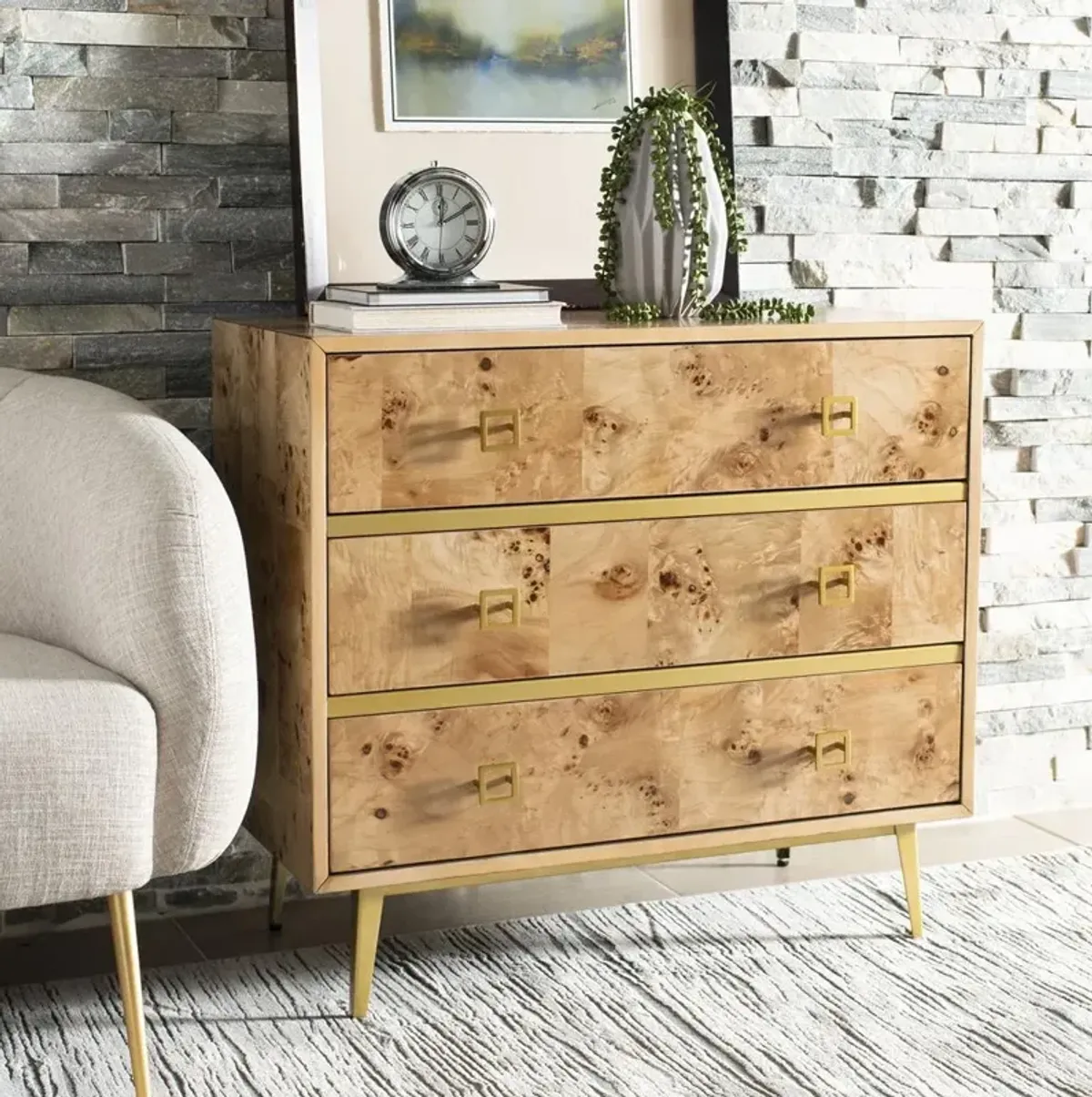 Safavieh Katia 3 Drawer Chest, Natural/Gold