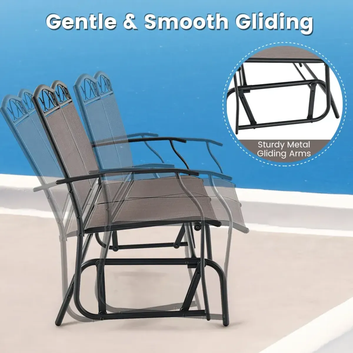 Outdoor Gliding Loveseat Chair with Tempered Glass Coffee Table-2 Pieces