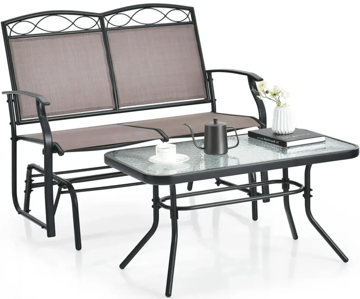 Outdoor Gliding Loveseat Chair with Tempered Glass Coffee Table-2 Pieces