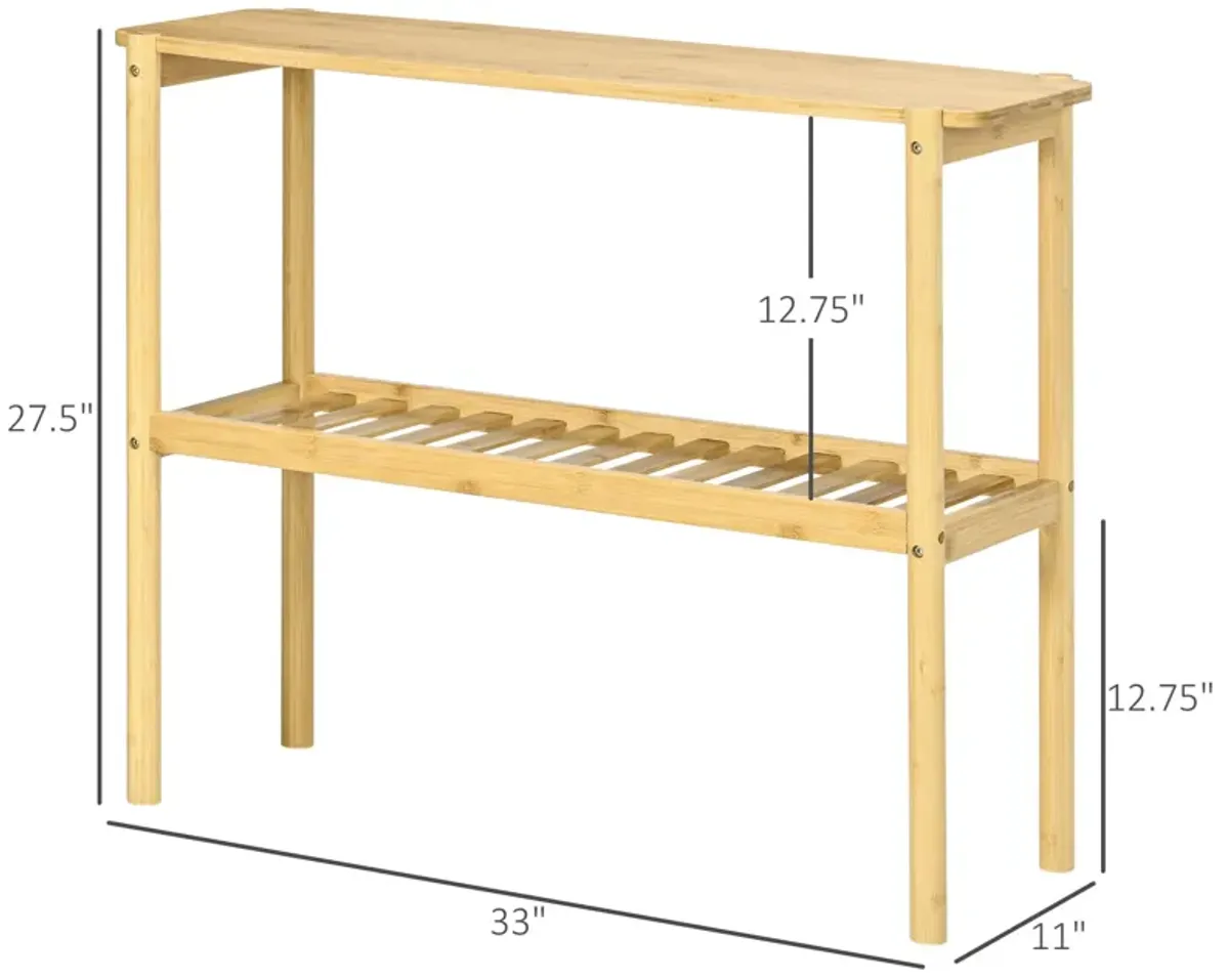 Natural Bathroom Storage: 2-Tier Bamboo Shelf for Multi-Purpose Use