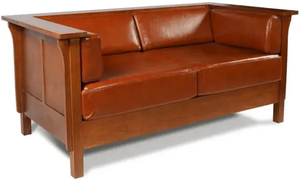 Crafters and Weavers Craftsman Cubic Panel Side Love Seat - Russet Brown Leather