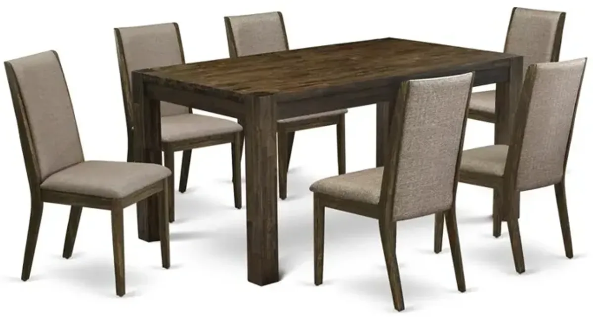 East West Furniture CNLA7-77-16 7-Pc Kitchen Dining Room Set- 6 Parson Dining Chairs with Dark Khaki Linen Fabric Seat and Stylish Chair Back - Rectangular Table Top & Wooden 4 Legs - Distressed Jacob