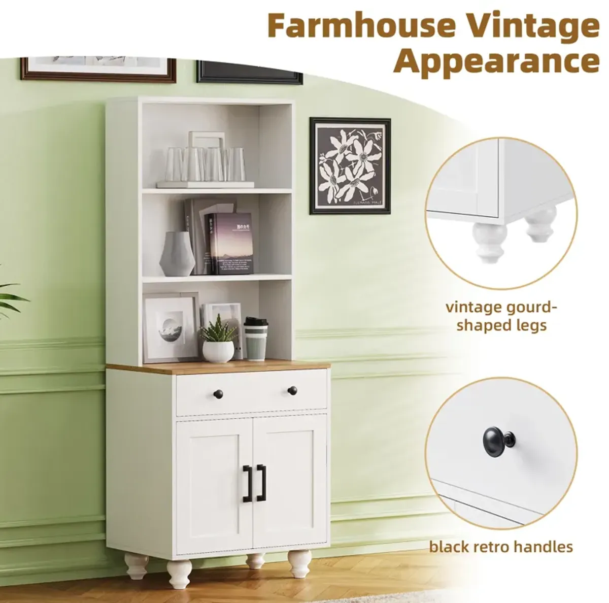 Merax Farmhouse Storage Cabinet with 4 Gourd-Shaped Legs