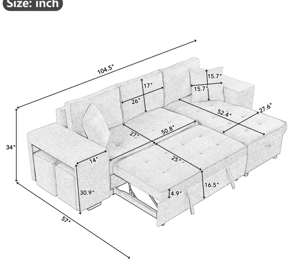 Merax Modern L-Shape 3 Seat Reversible Sectional Sofa